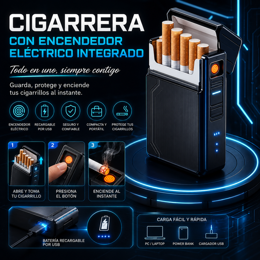🚬 Cigarrera con Encendedor Eléctrico Integrado