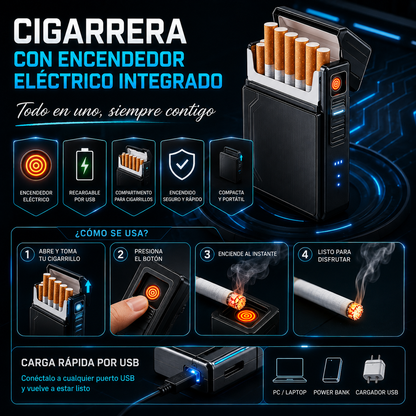 🚬 Cigarrera con Encendedor Eléctrico Integrado