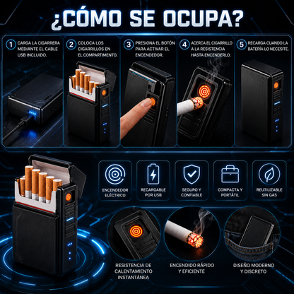 🚬 Cigarrera con Encendedor Eléctrico Integrado