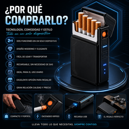 🚬 Cigarrera con Encendedor Eléctrico Integrado