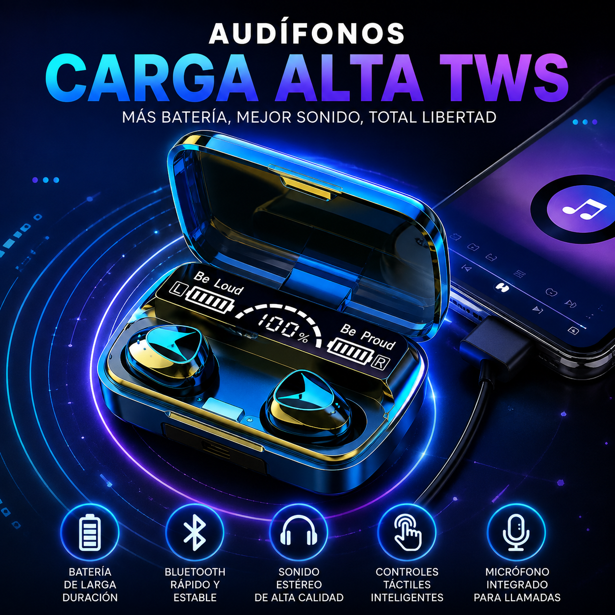 🎧 Audífonos Carga Alta TWS