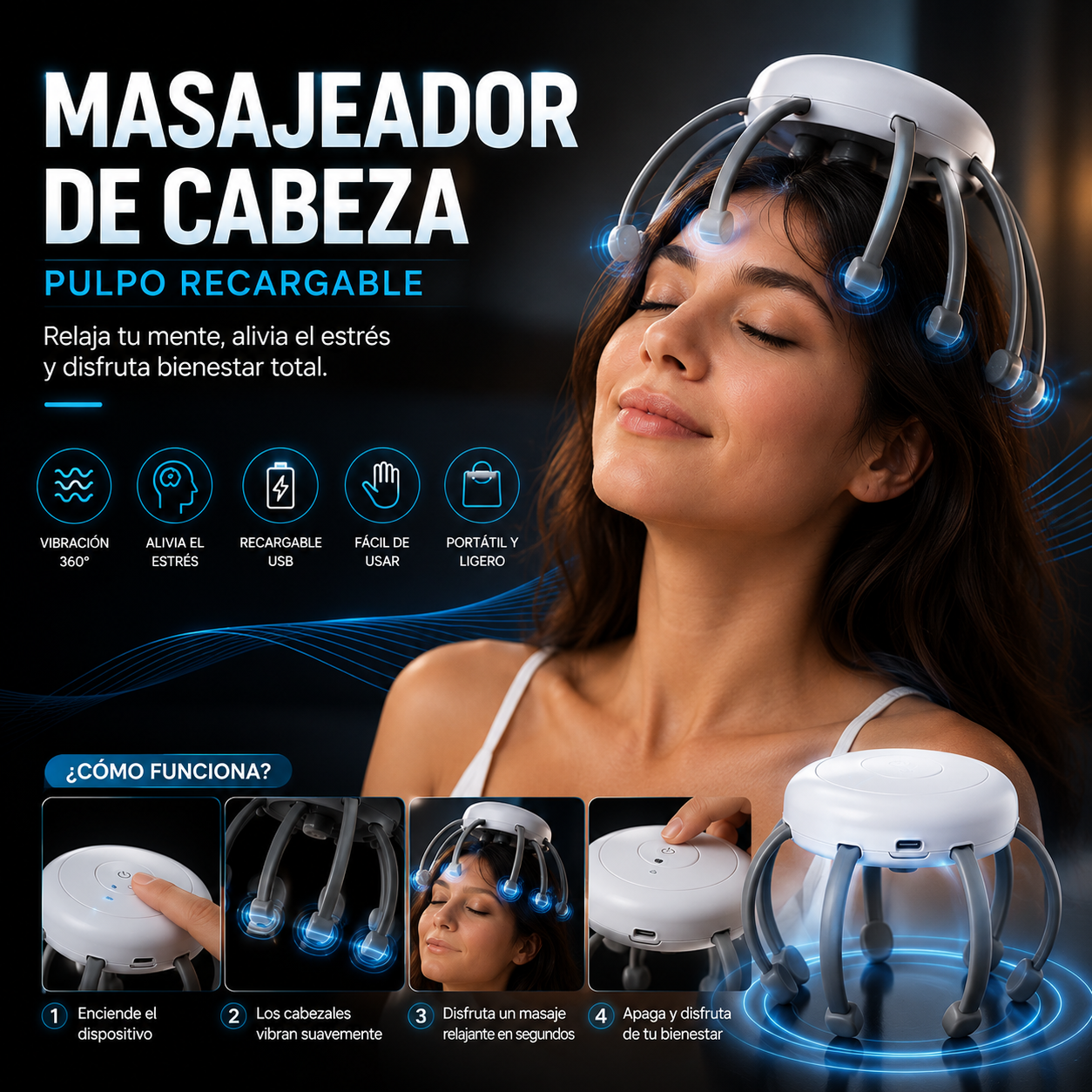 🐙 Masajeador de Cabeza Pulpo Recargable