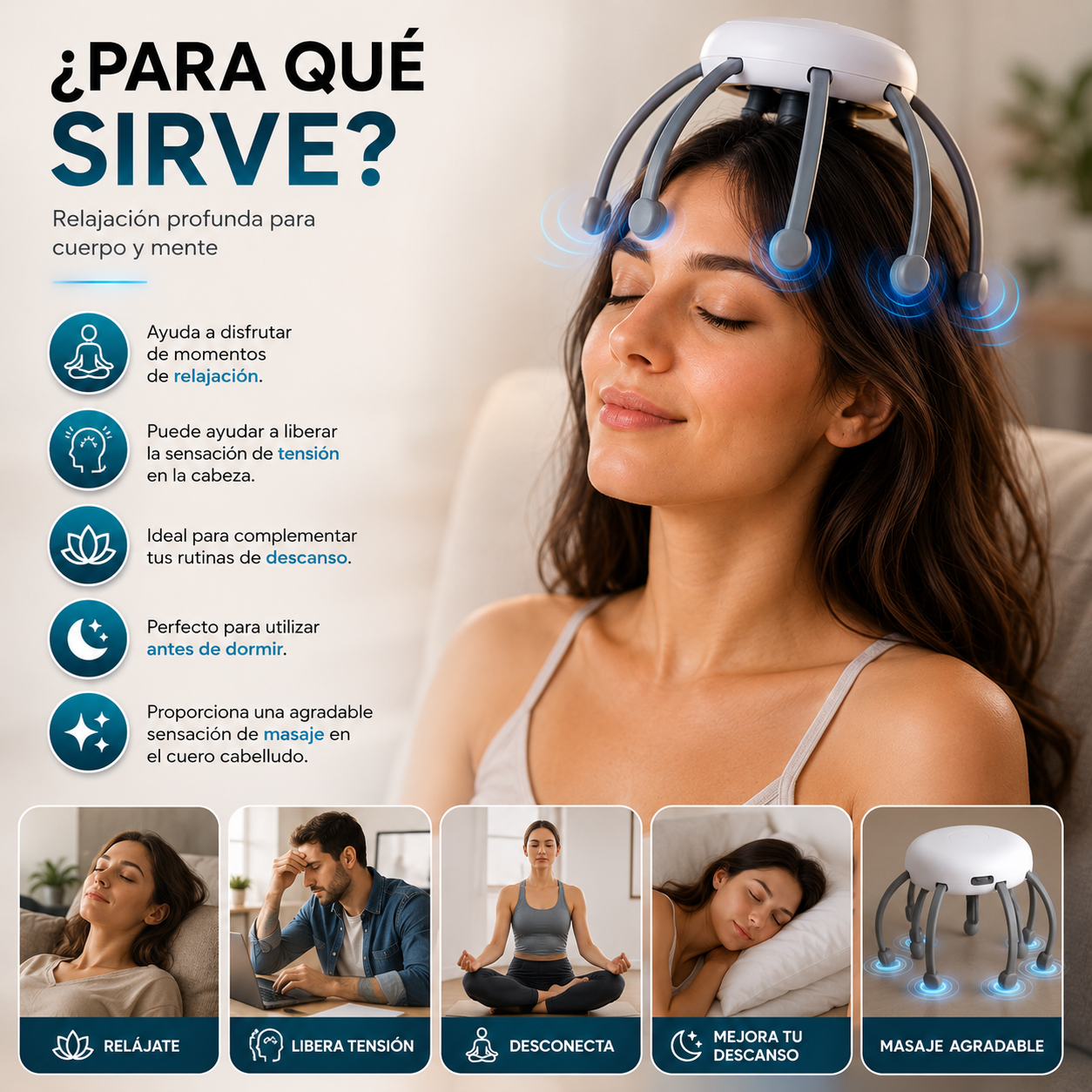 🐙 Masajeador de Cabeza Pulpo Recargable