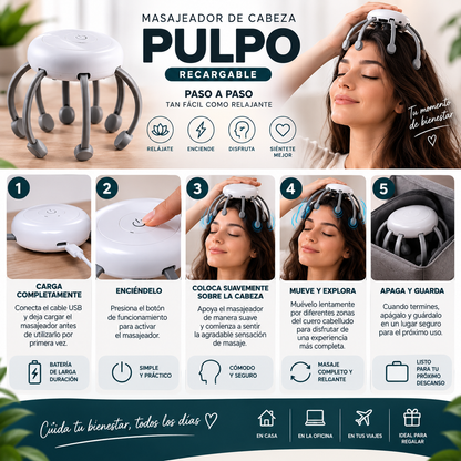 🐙 Masajeador de Cabeza Pulpo Recargable