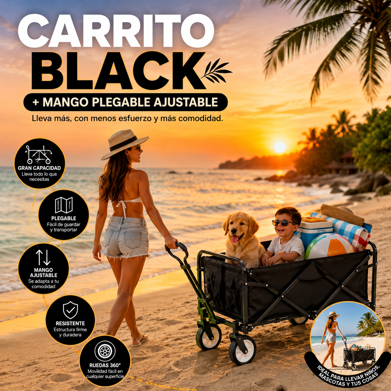 Carrito Black + Mango Plegable Ajustable