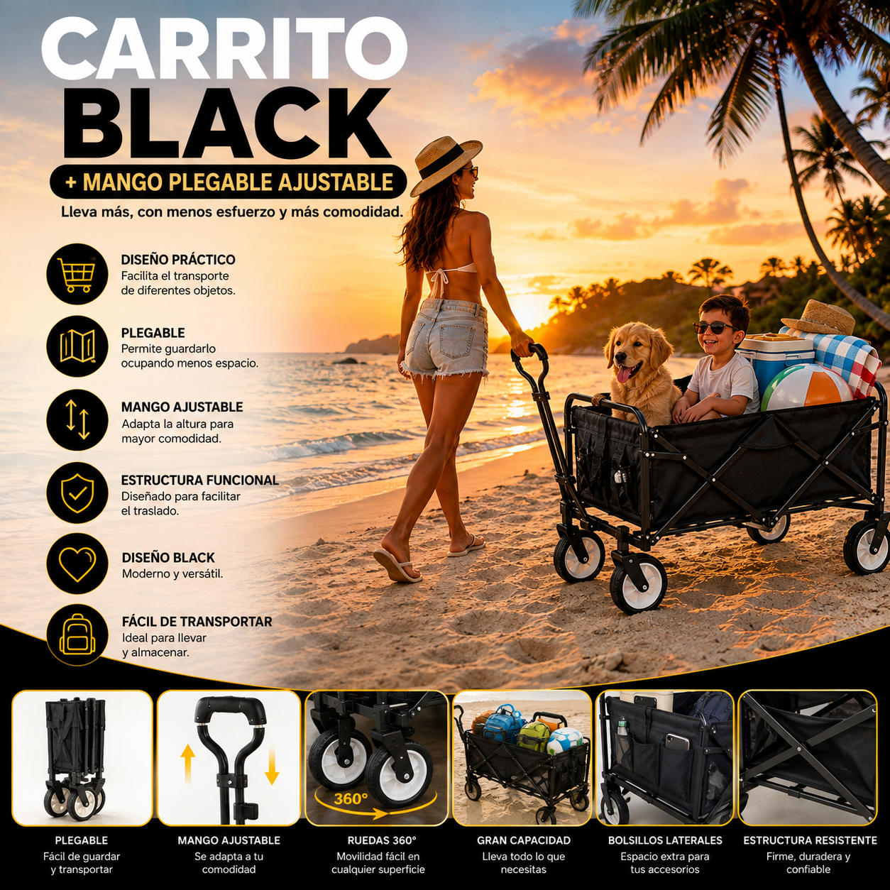 Carrito Black + Mango Plegable Ajustable