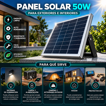 Panel Solar 50W para Exteriores e Interiores