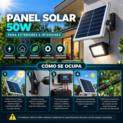 Panel Solar 50W para Exteriores e Interiores