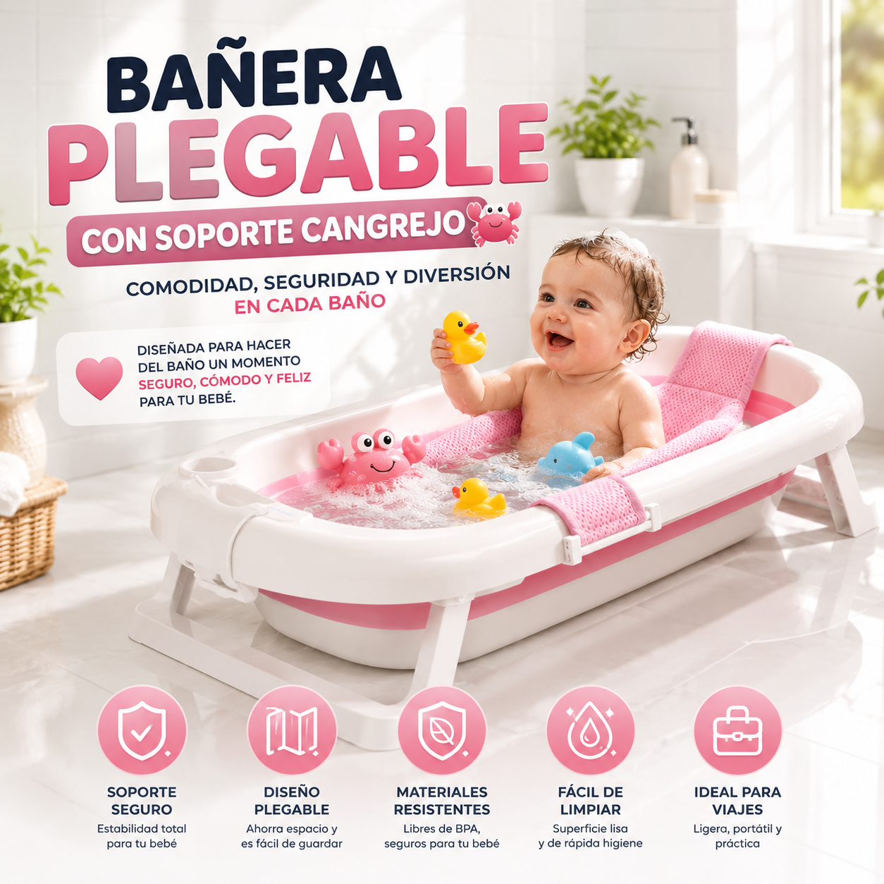 Bañera Plegable con Soporte Cangrejo
