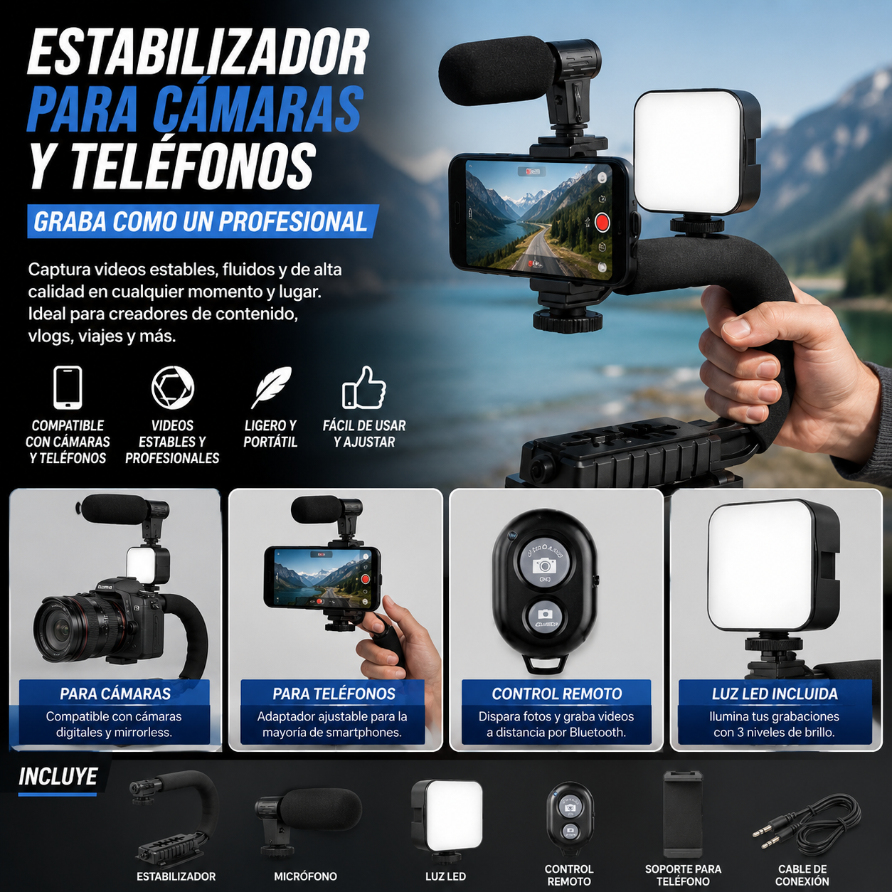 Estabilizador para Cámaras y Teléfonos