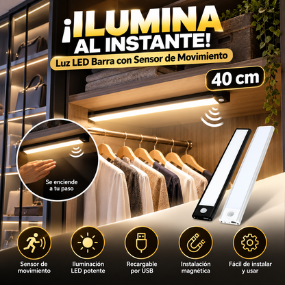 Luz LED Barra con Sensor de Movimiento 40 cm