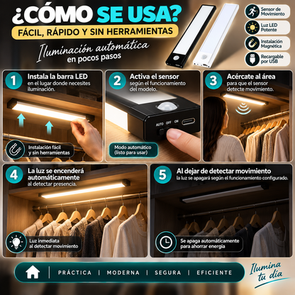 Luz LED Barra con Sensor de Movimiento 40 cm