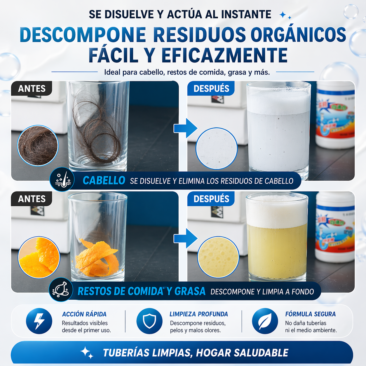 3 Polvo Destapa Cañerias Drenage 110g