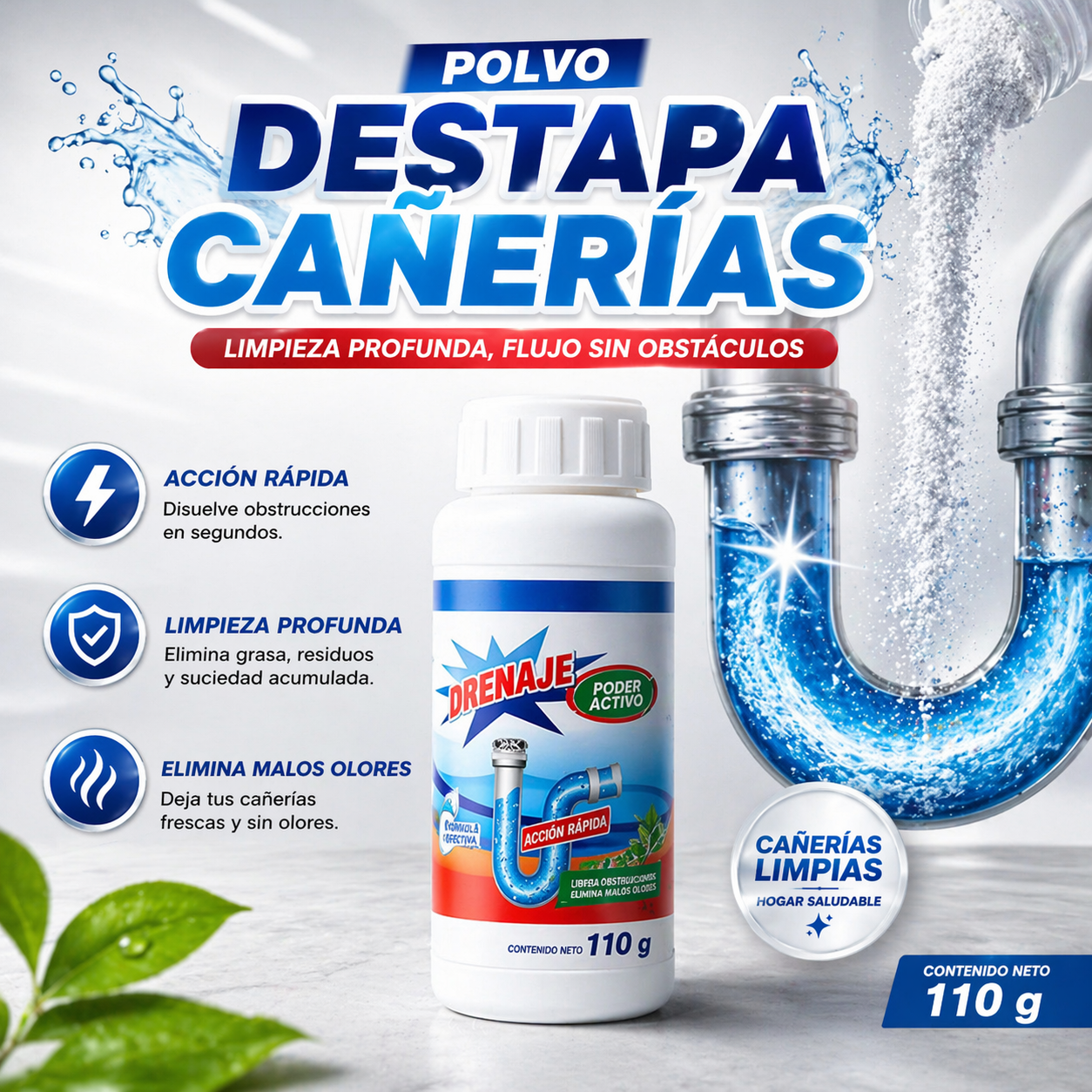3 Polvo Destapa Cañerias Drenage 110g
