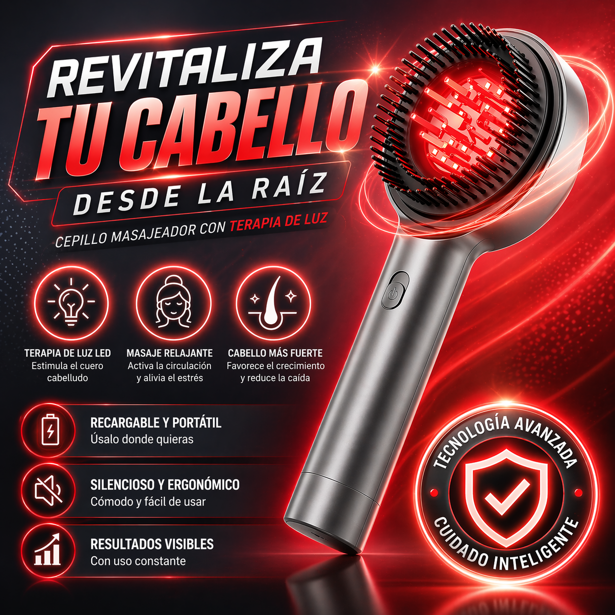 Cepillo Masajeador Cabello Terapia Luz + ENVÍO GRATIS 🚚