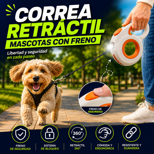 🐕 Correa Retráctil Mascotas Con Freno