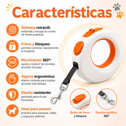 🐕 Correa Retráctil Mascotas Con Freno