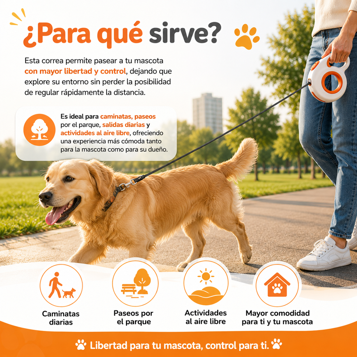 🐕 Correa Retráctil Mascotas Con Freno