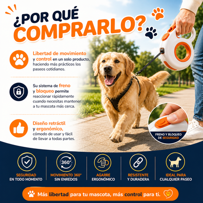 🐕 Correa Retráctil Mascotas Con Freno