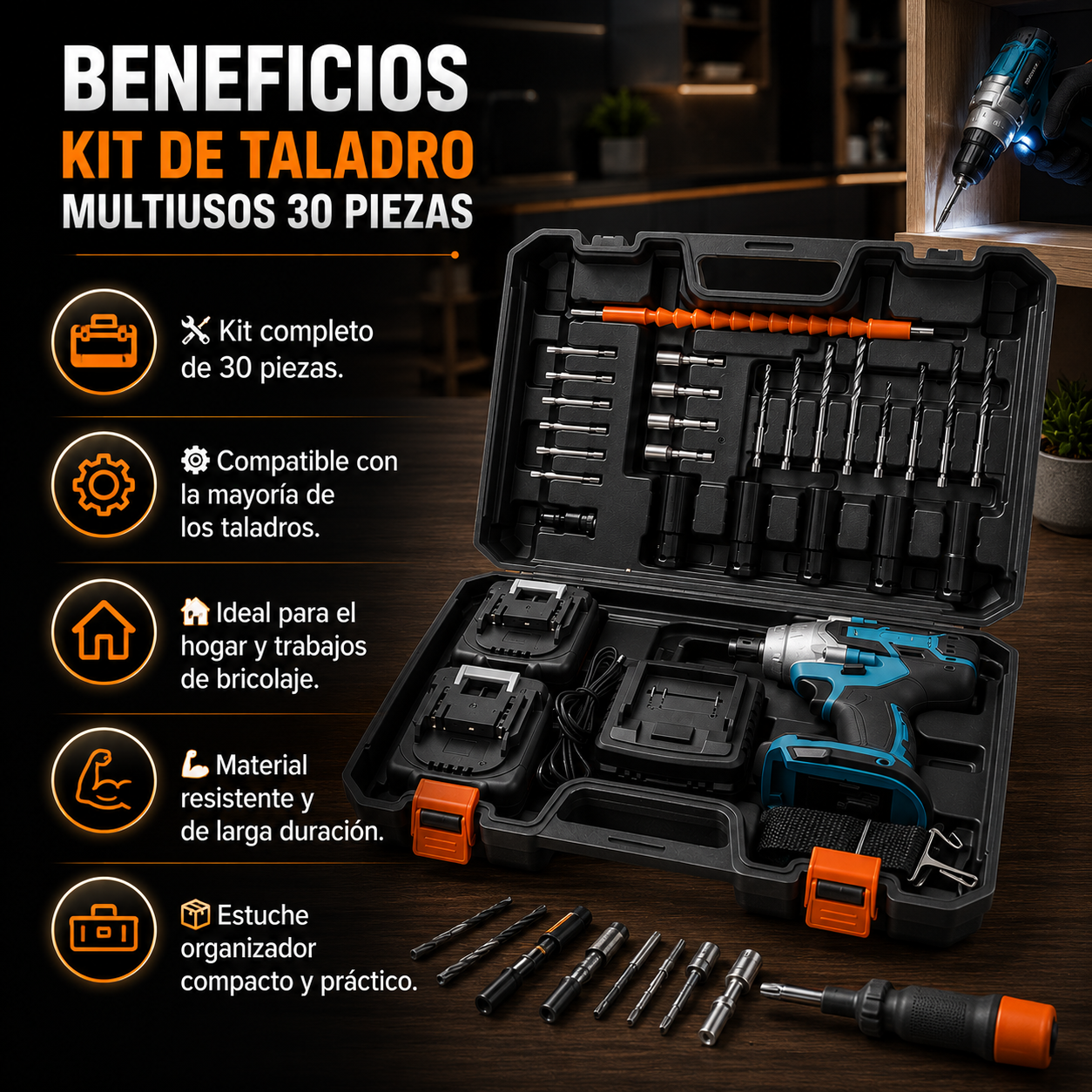 🛠️ Kit de Taladro Multiusos 30 Piezas