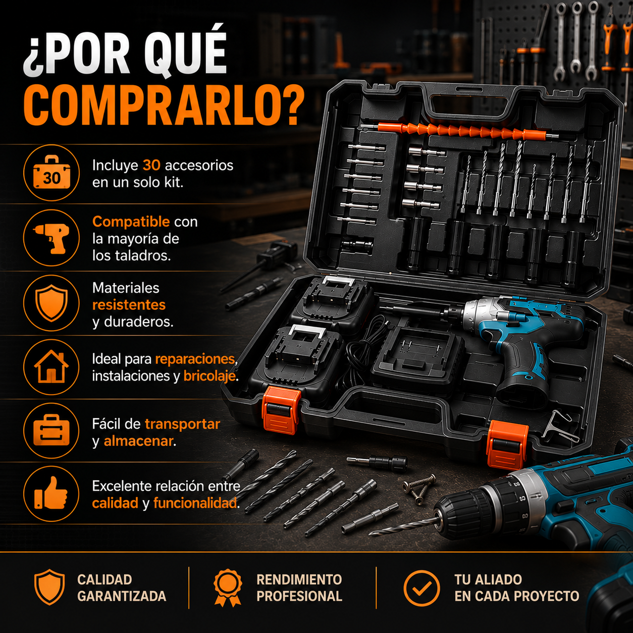 🛠️ Kit de Taladro Multiusos 30 Piezas