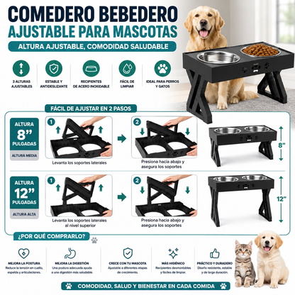 Comedero Bebedero Ajustable Para Mascota