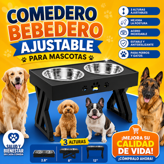 Comedero Bebedero Ajustable Para Mascota