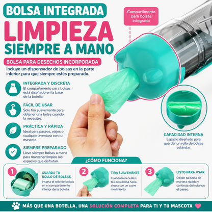 Botella de agua para perros y gatos 3 en 1