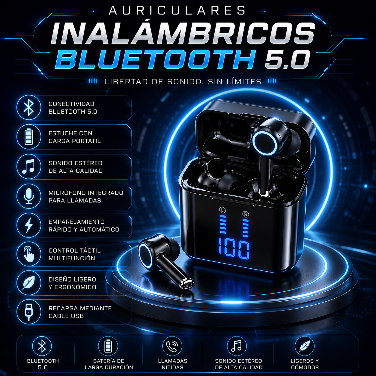 Auriculares Inalámbricos Bluetooth 5.0