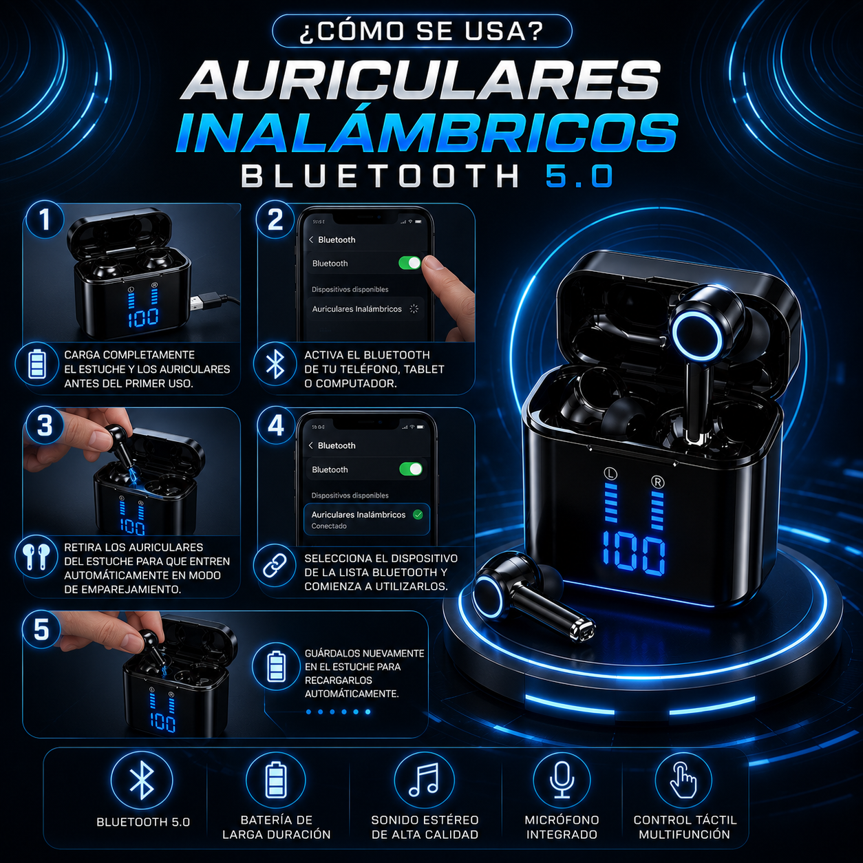 Auriculares Inalámbricos Bluetooth 5.0
