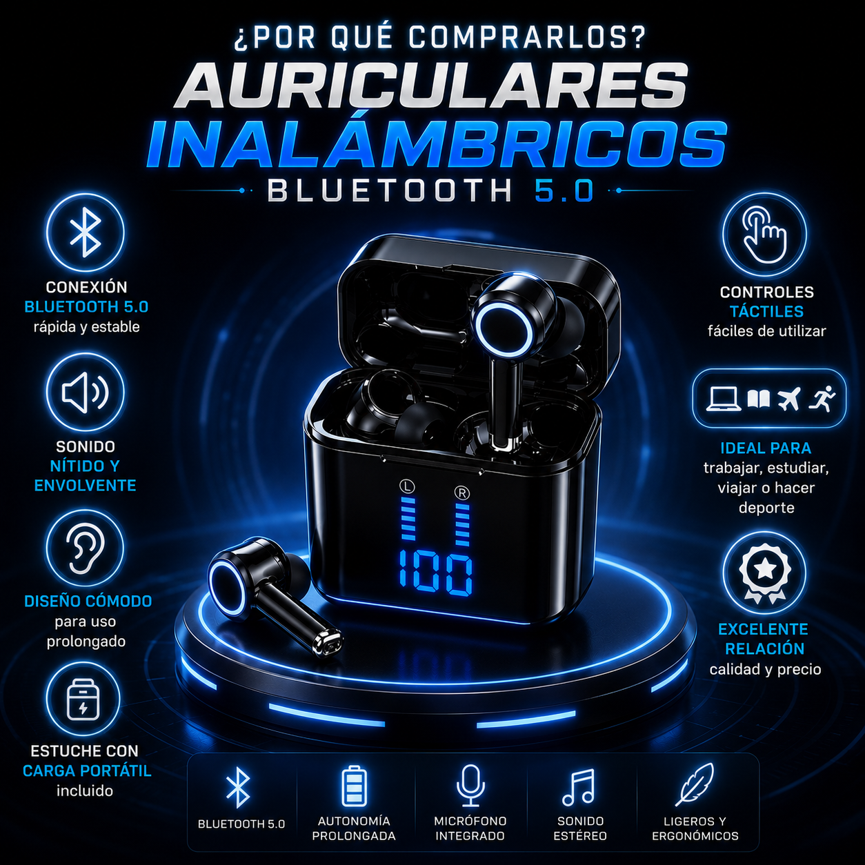 Auriculares Inalámbricos Bluetooth 5.0