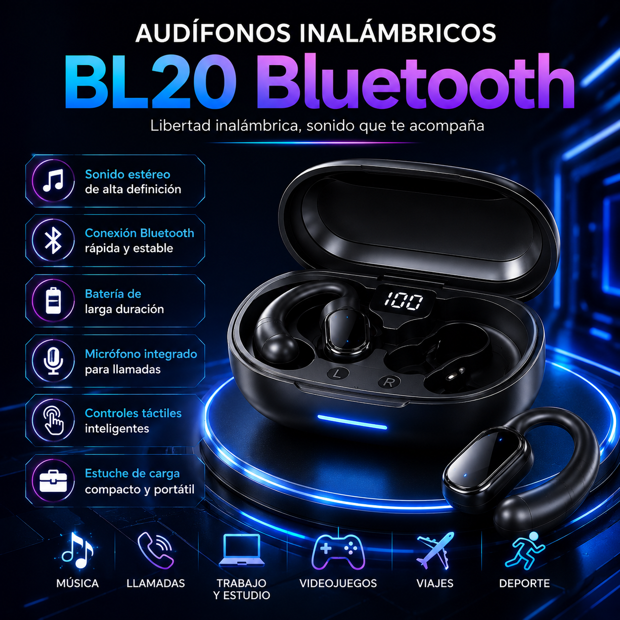 🎧 Audífonos Inalámbricos BL20 Bluetooth