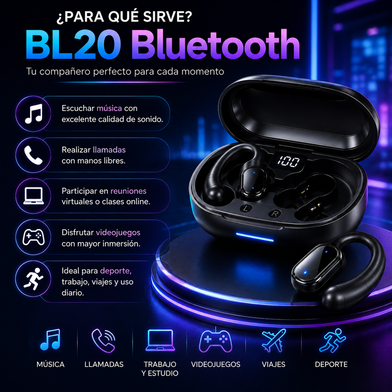 🎧 Audífonos Inalámbricos BL20 Bluetooth