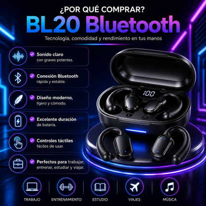 🎧 Audífonos Inalámbricos BL20 Bluetooth
