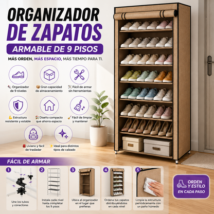 Zapatero Organizador de 9 Niveles de Gran Capacidad
