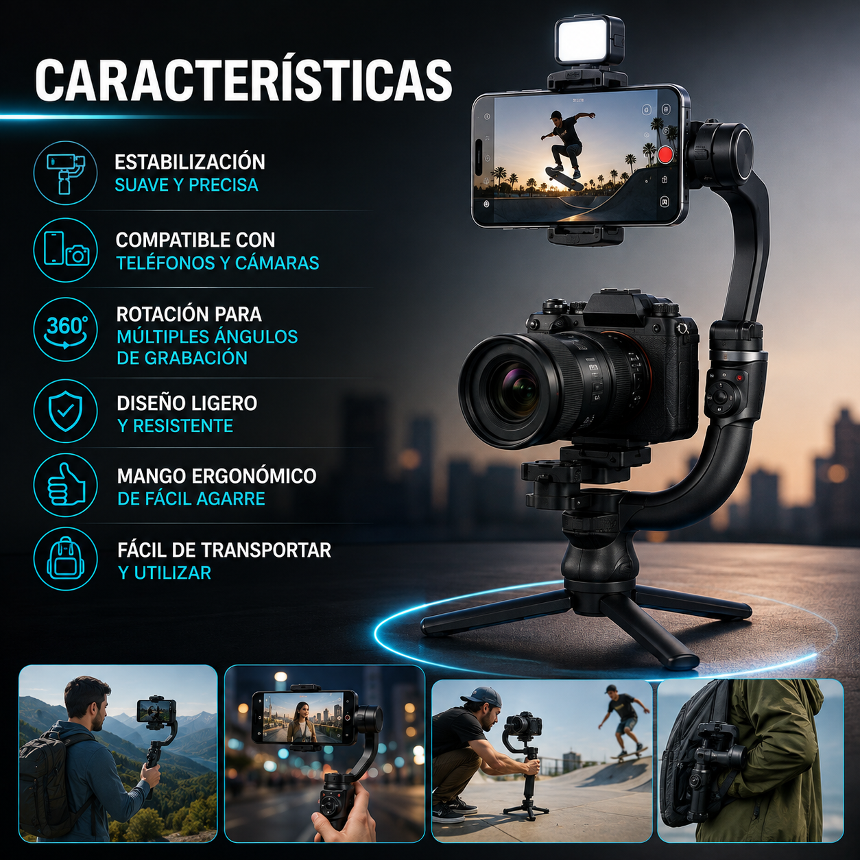 📸 Estabilizador para Cámaras y Teléfonos
