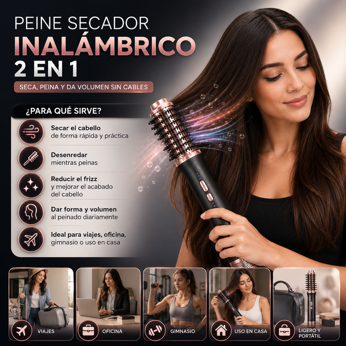 Peine Secador Inalámbrico 2 en 1
