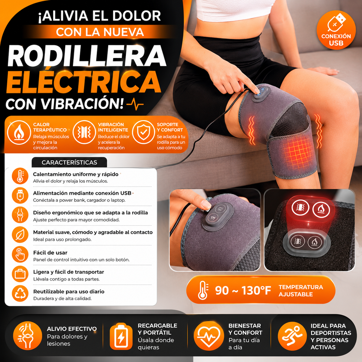 Rodillera USB con Calor Inteligente