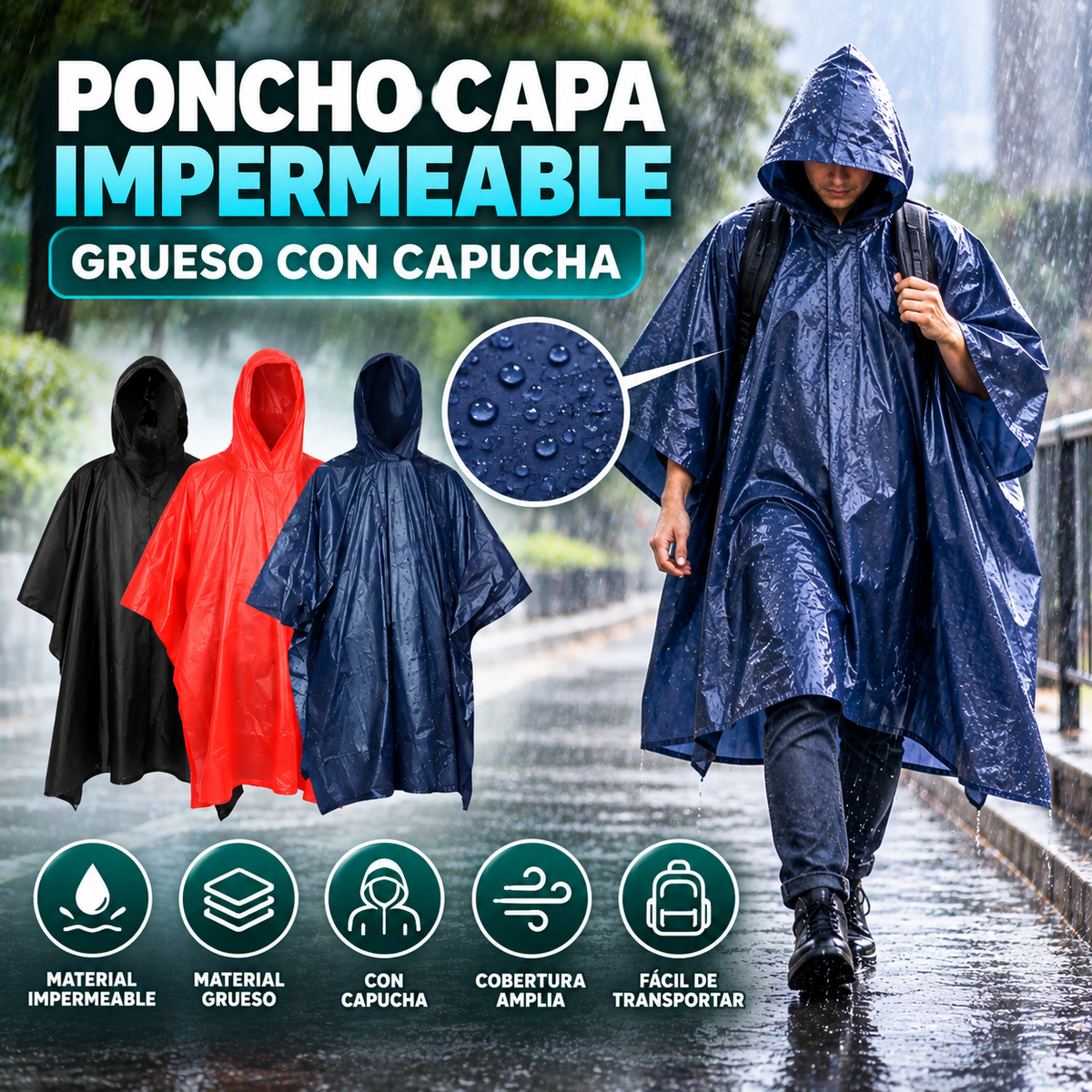 Poncho Capa Impermeable Grueso con Capucha