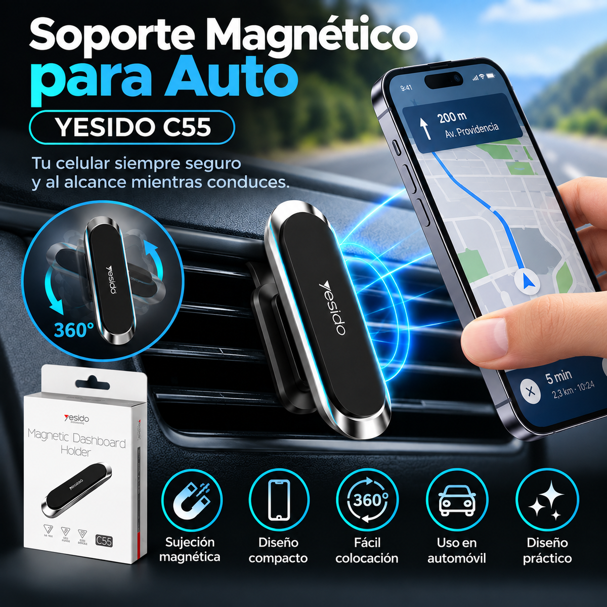 Soporte Magnético para Auto YESIDO C55