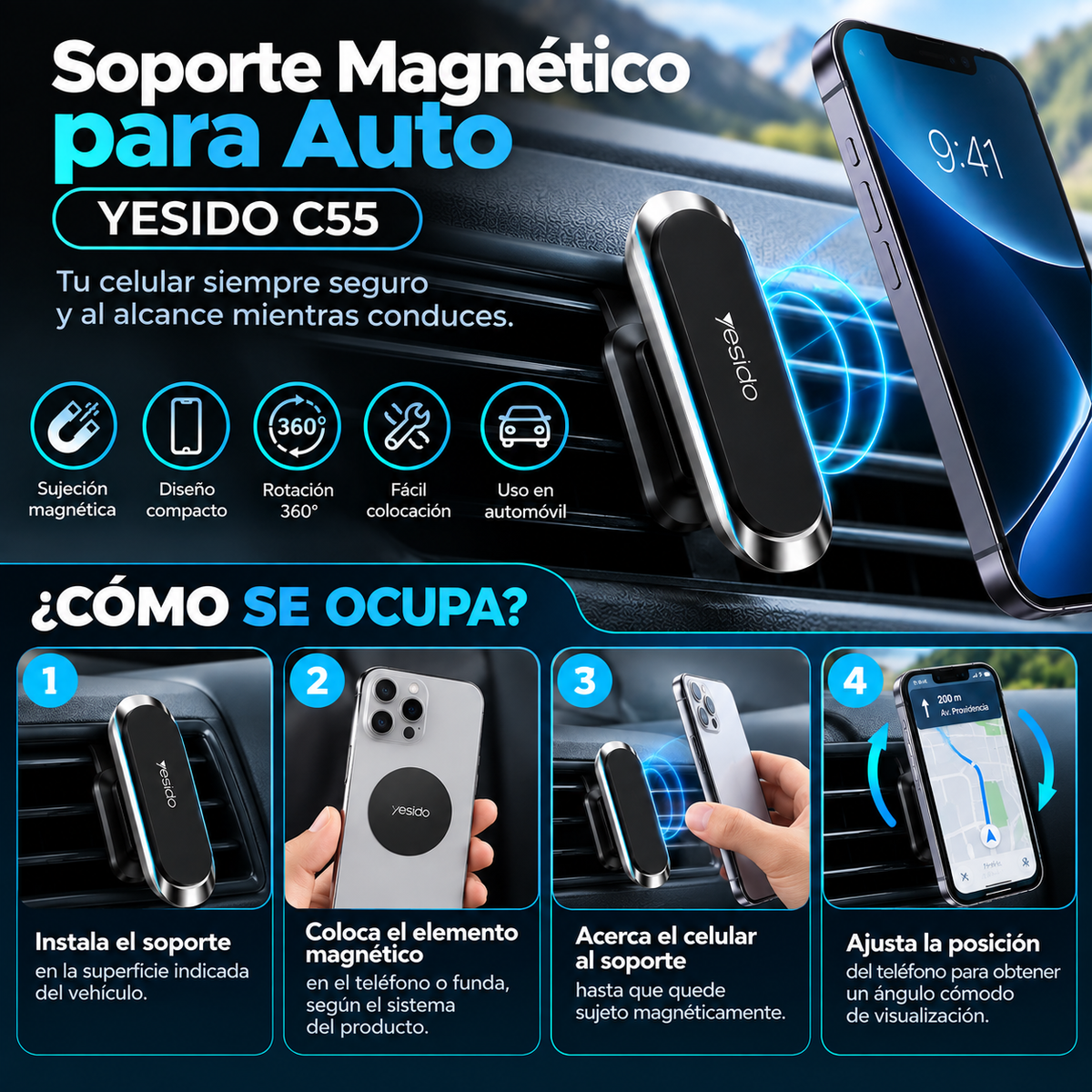 Soporte Magnético para Auto YESIDO C55