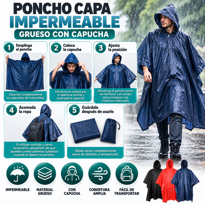 Poncho Capa Impermeable Grueso con Capucha