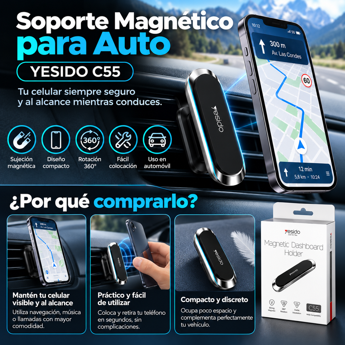 Soporte Magnético para Auto YESIDO C55