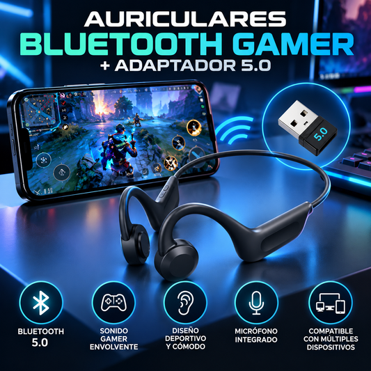Auriculares Bluetooth Gamer + Adaptador 5.0