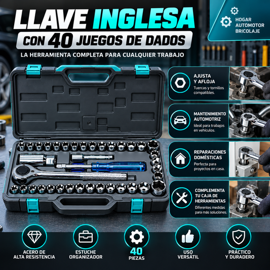 Llave Inglesa con 40 Juegos de Dados