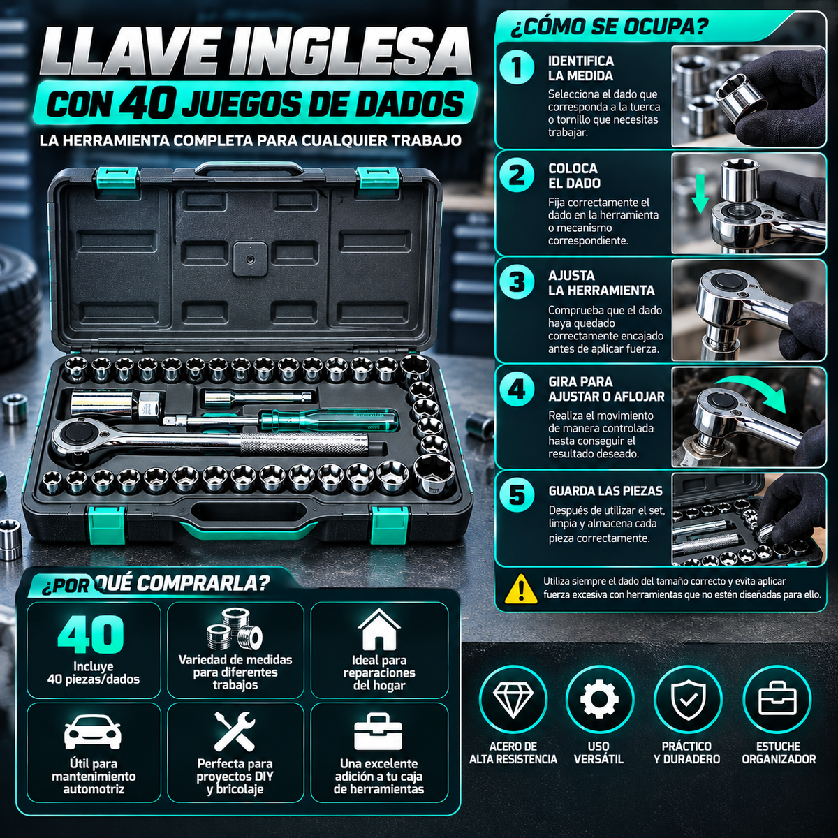 Llave Inglesa con 40 Juegos de Dados
