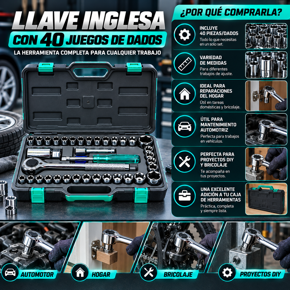 Llave Inglesa con 40 Juegos de Dados