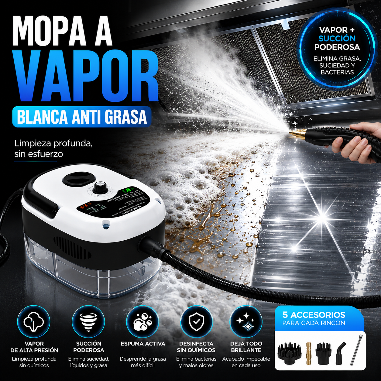 Mopa a Vapor Blanca Anti Grasa