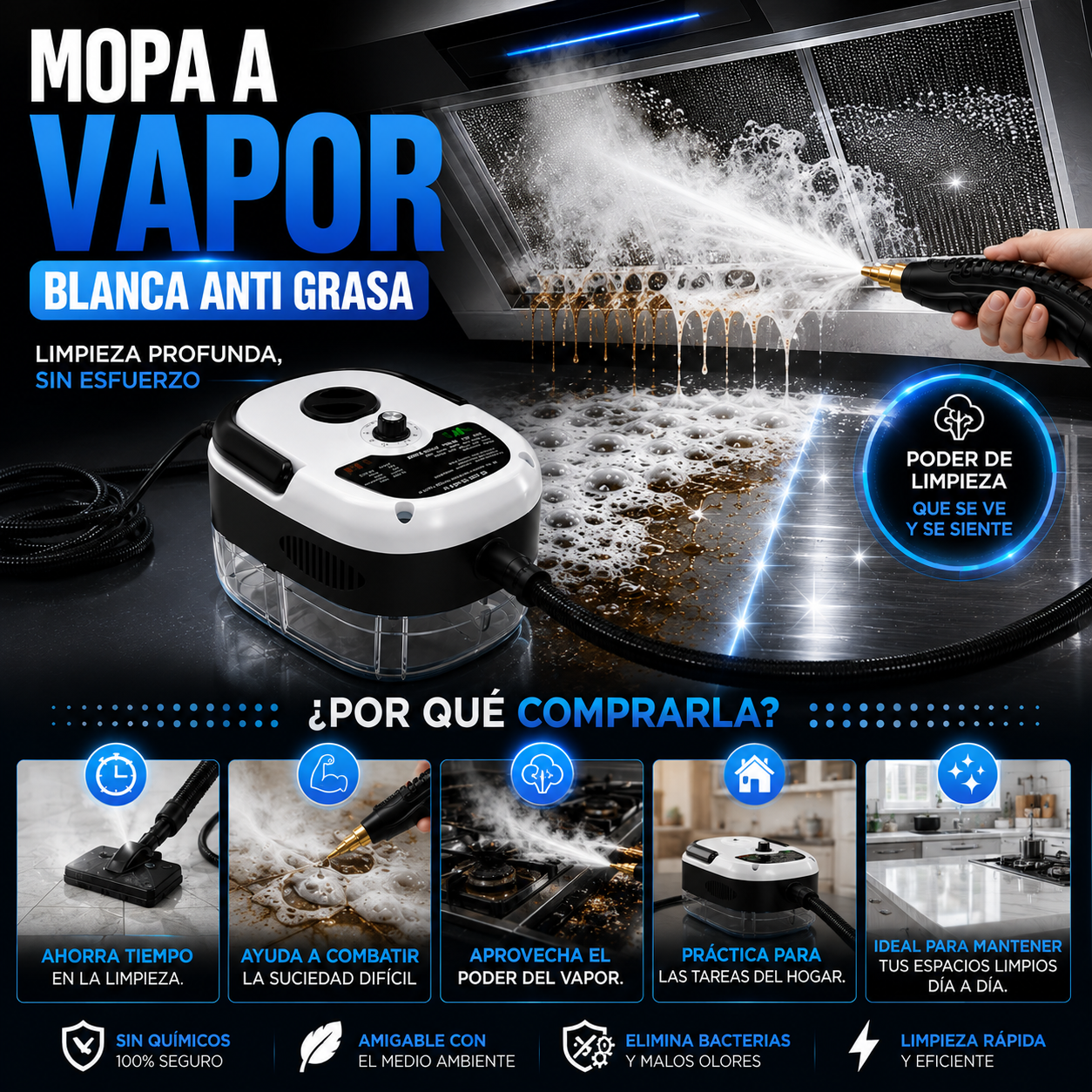 Mopa a Vapor Blanca Anti Grasa