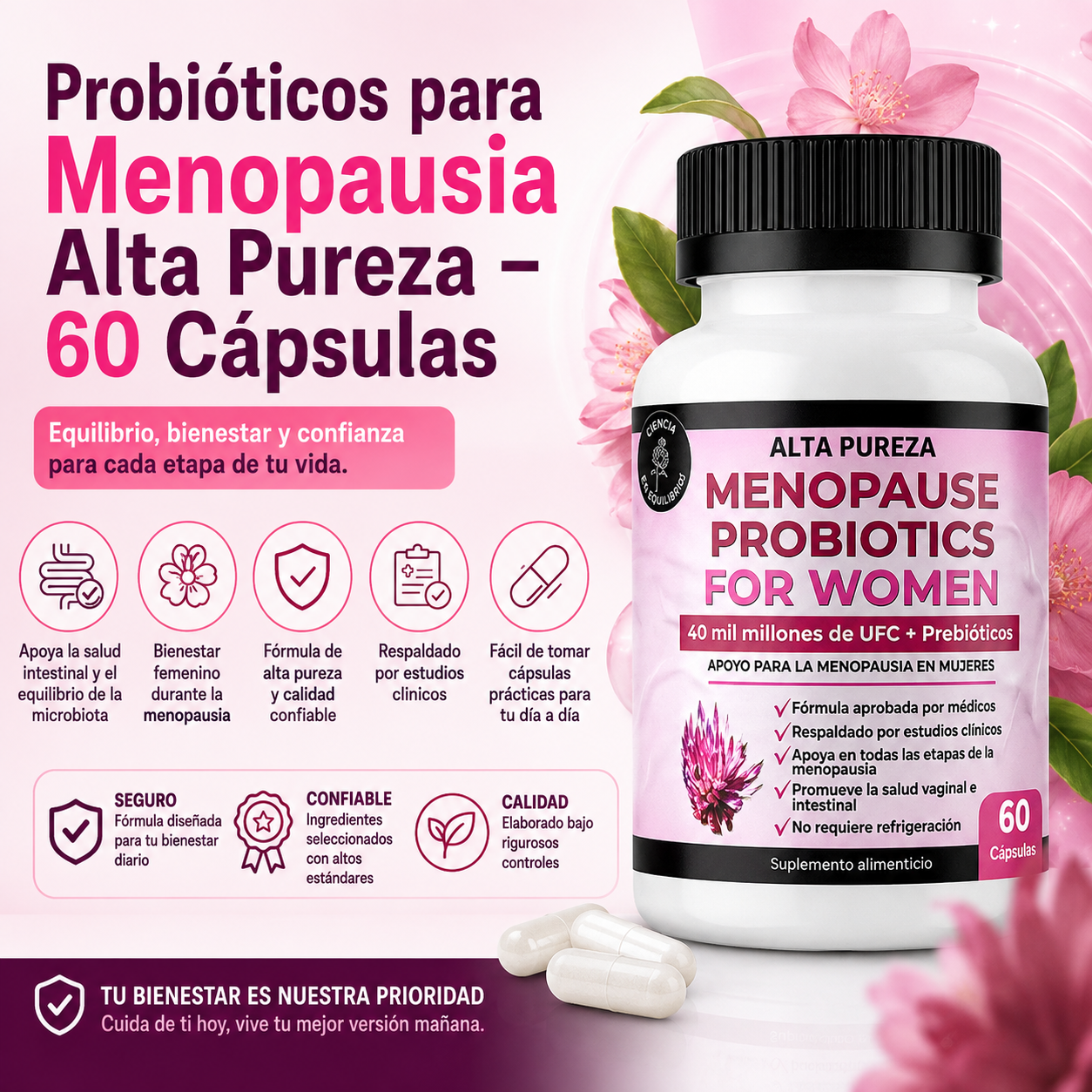 Probióticos para Menopausia Alta Pureza – 60 Cápsulas